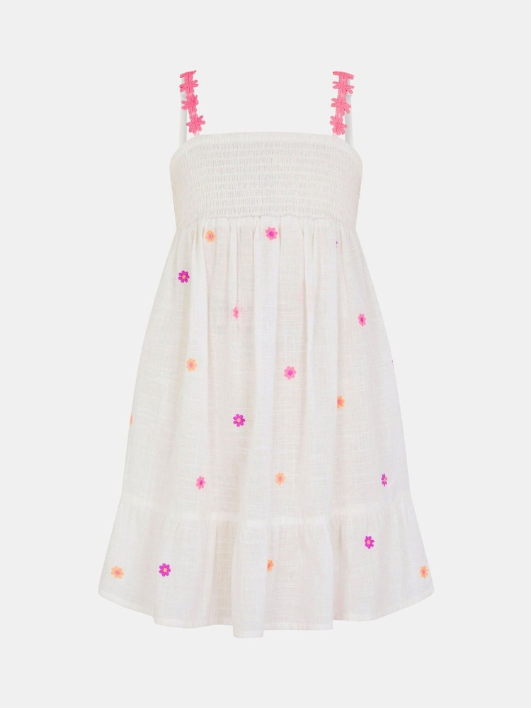 Angels By Accessorize White Girls Floral Embroidered Smocked Dress - Image 2 of 3
