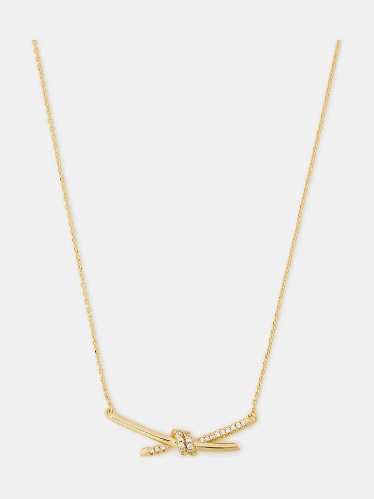 Accessorize Gold Tone 14ct Plated Diamanté Knot Necklace - Image 1 of 1 Accessorize Gold Tone 14ct Plated Diamanté Knot Necklace - Image 1 of 1