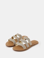 Accessorize Gold Beaded Triple Strap Sandals - Image 3 of 4