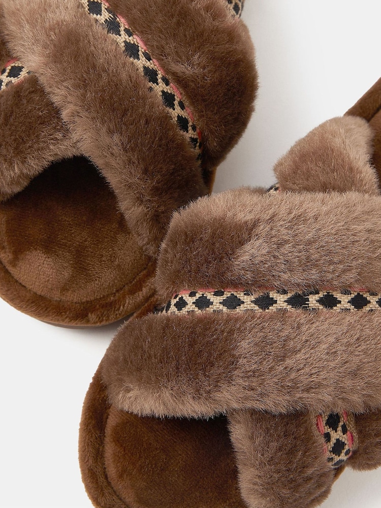 Accessorize Brown Fluffy Braid Crossover Slide Slippers - Image 3 of 3 Accessorize Brown Fluffy Braid Crossover Slide Slippers - Image 3 of 3