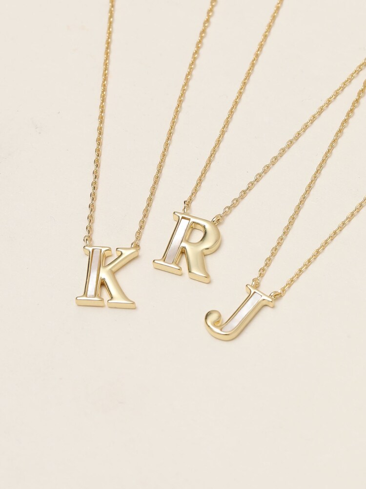 Inicio 14K Real Gold Plated Mother of Pearl Initial Pendant - K - Gift Pouch Necklace - Image 2 of 3 Inicio 14K Real Gold Plated Mother of Pearl Initial Pendant - K - Gift Pouch Necklace - Image 2 of 3
