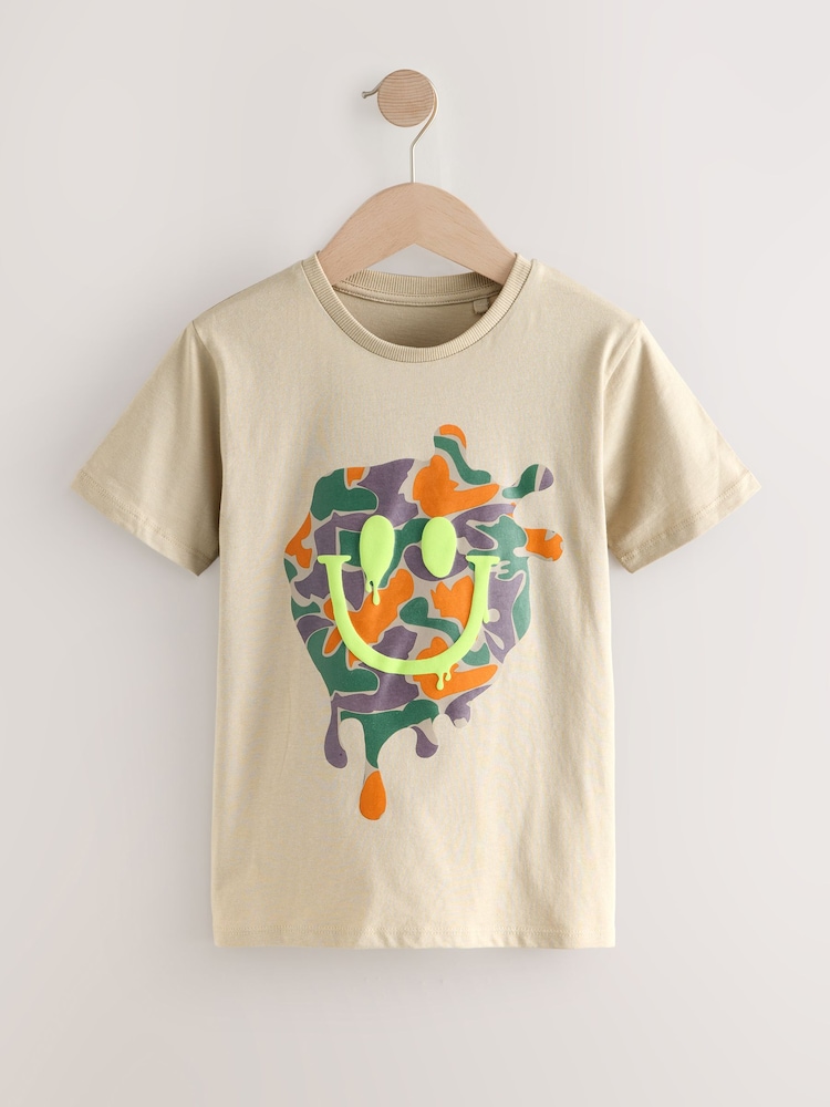 Stone Camo Smile Regular Fit Short Sleeve Graphic Print T-Shirt (3-16yrs) - Image 1 of 4 Stone Camo Smile Regular Fit Short Sleeve Graphic Print T-Shirt (3-16yrs) - Image 1 of 4
