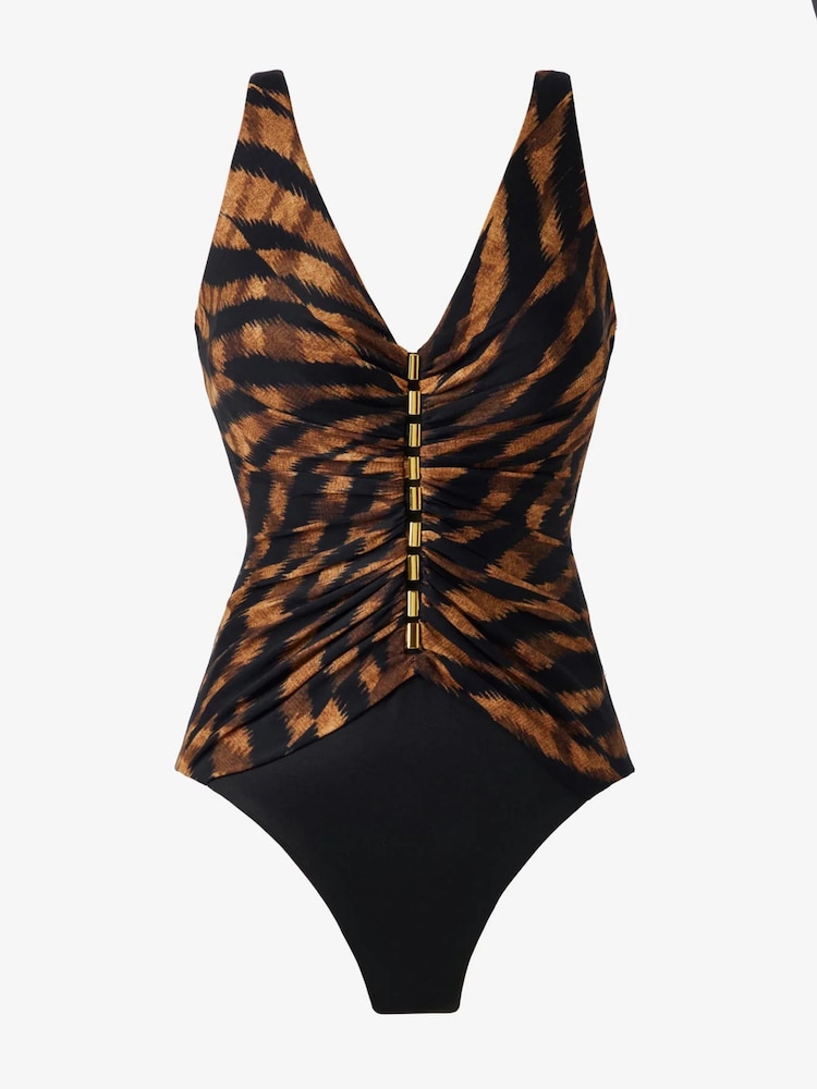 Miraclesuit Animal Leopard Print With Center Front Hardware Detail Tummy Control Swimsuit - Image 1 of 2
