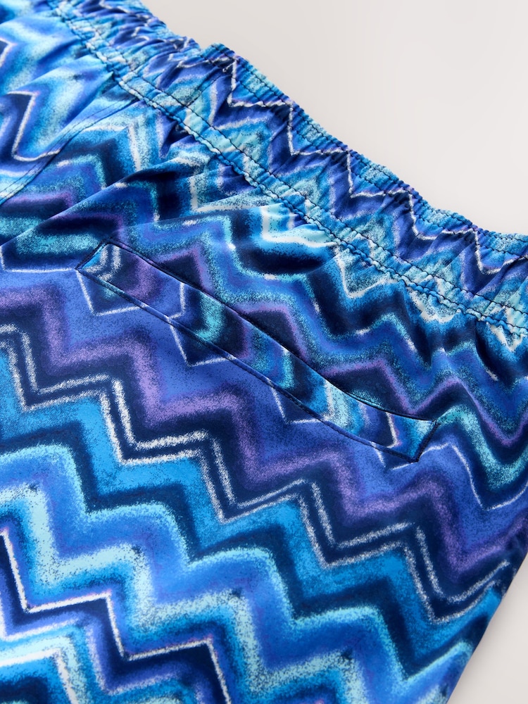 Blue ZigZag Print Swim Shorts 5 Inch - Image 10 of 10 Blue ZigZag Print Swim Shorts 5 Inch - Image 10 of 10