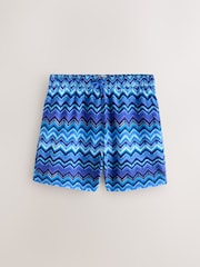 Blue ZigZag Print Swim Shorts 5 Inch - Image 7 of 10