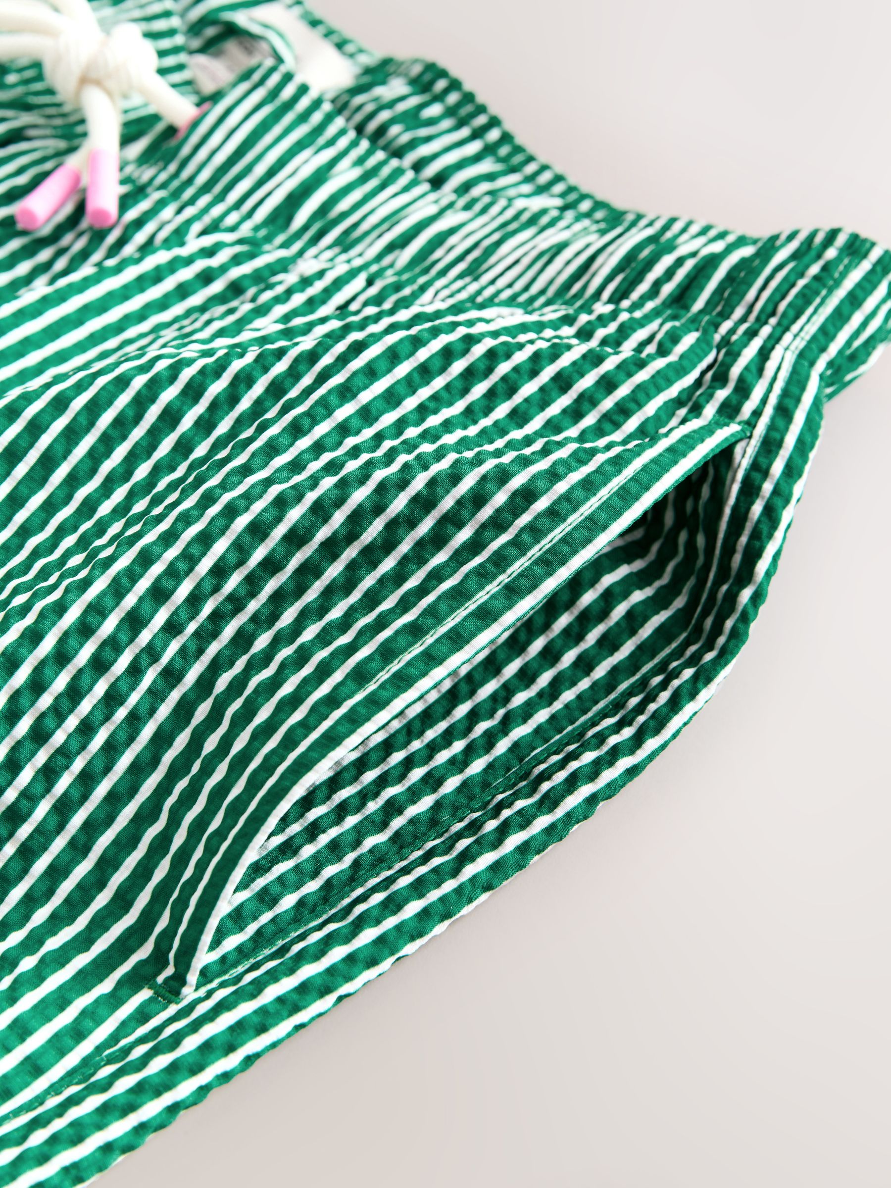 Buy Green Graphic Stripe Seersucker 5 Inch Swim Shorts from the