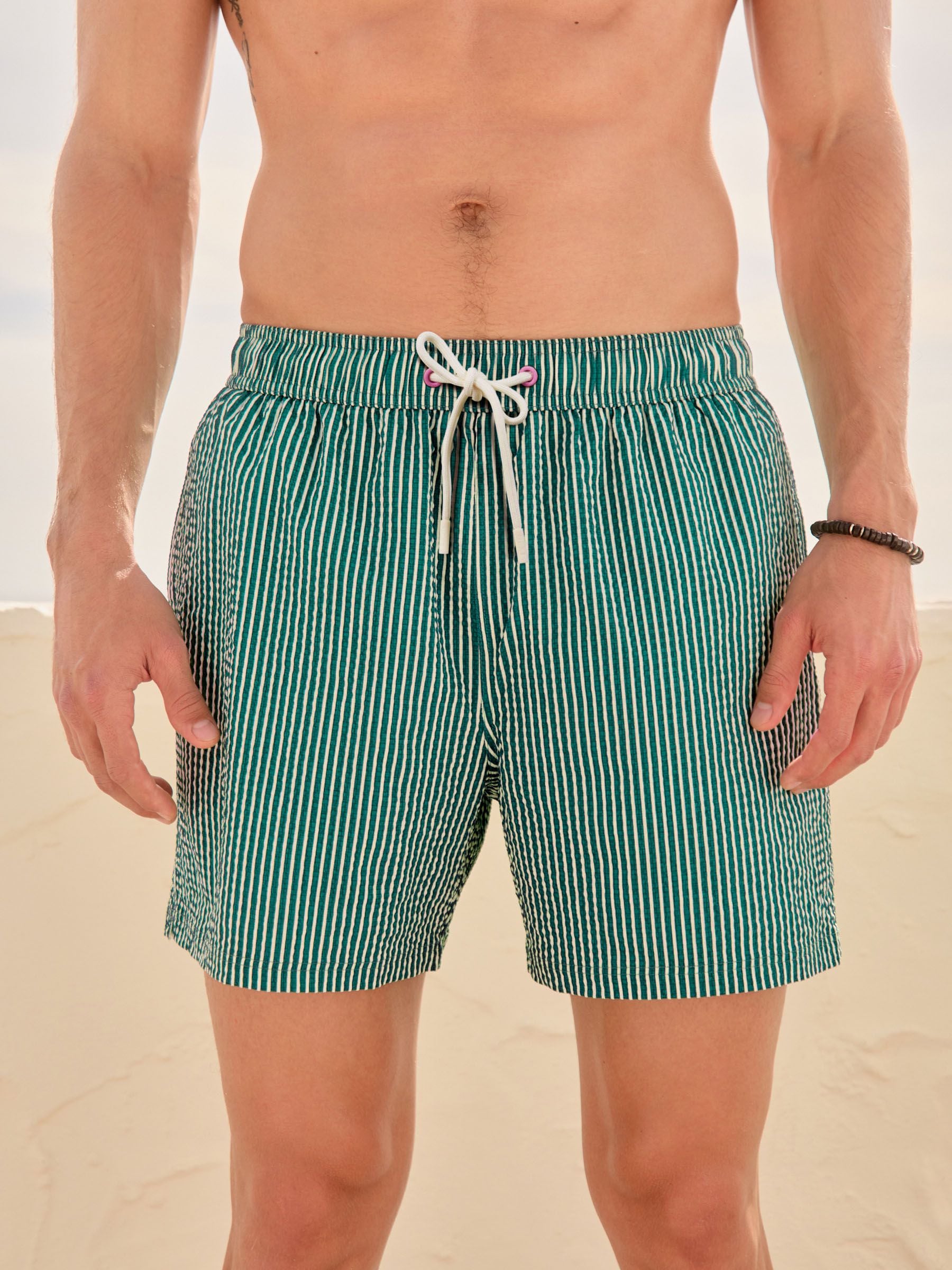 ウェア 123 Buy Green Graphic Stripe Seersucker 5 Inch Swim Shorts from the