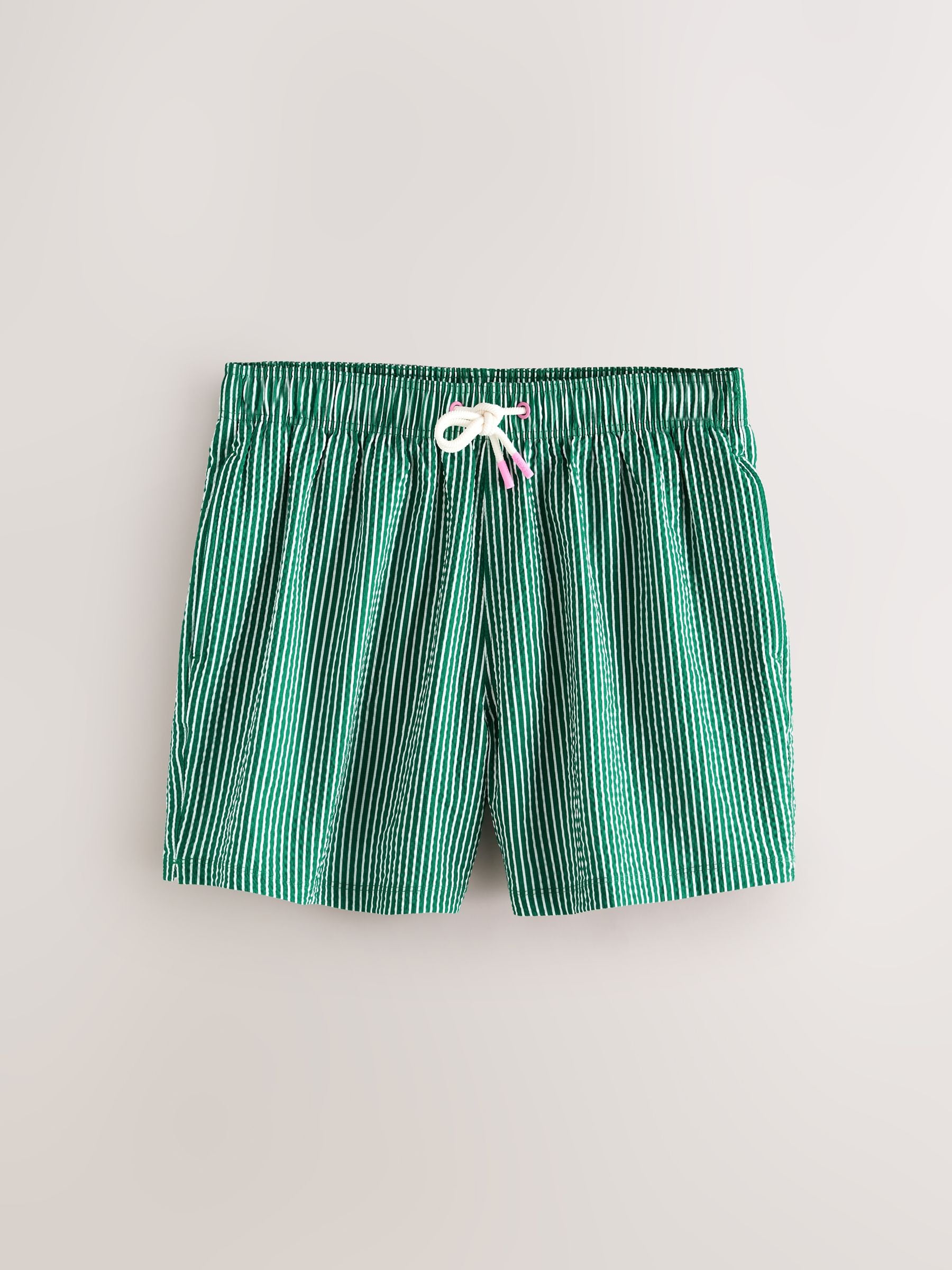 Buy Green Graphic Stripe Seersucker 5 Inch Swim Shorts from the