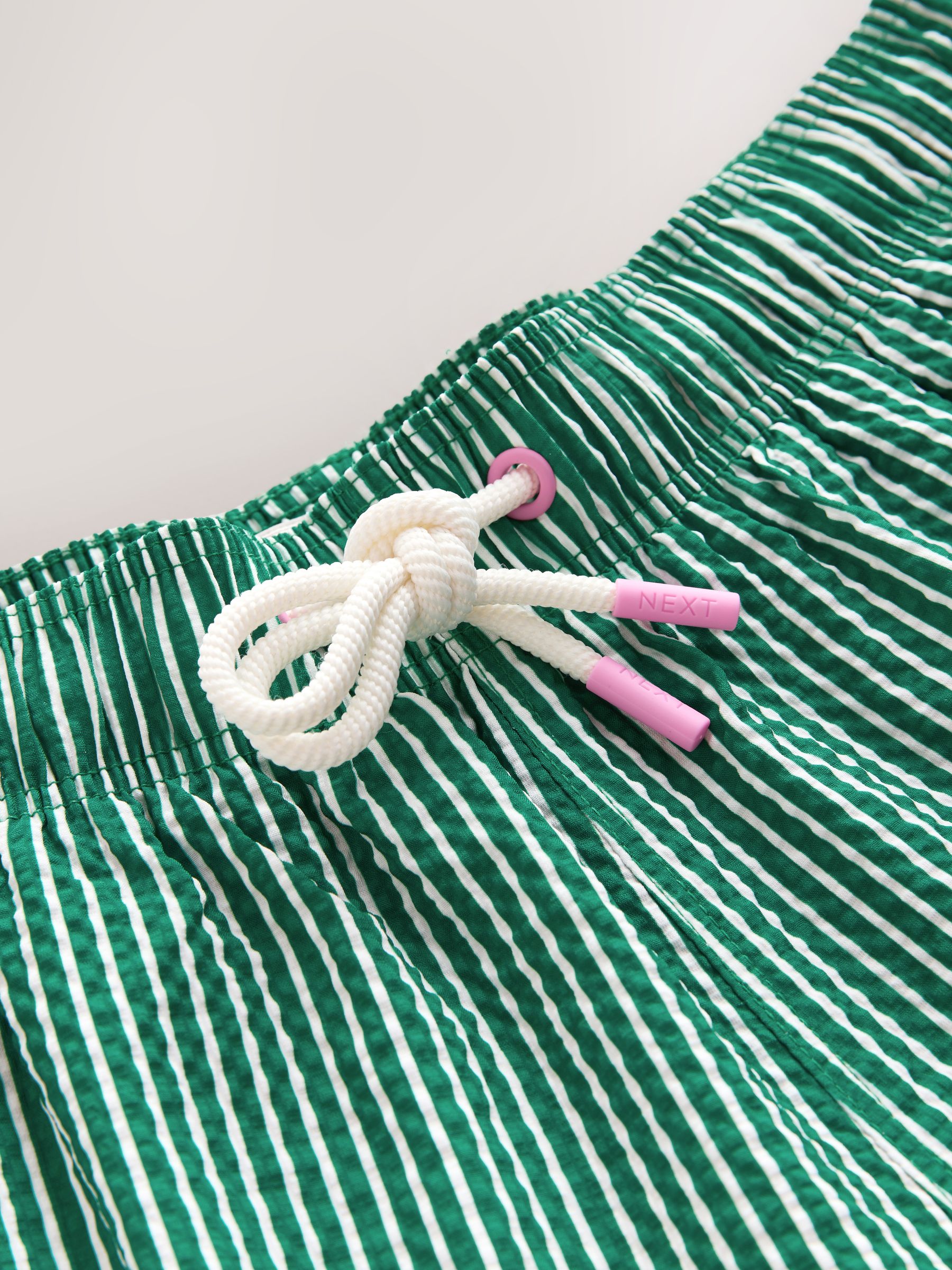 Buy Green Graphic Stripe Seersucker 5 Inch Swim Shorts from the