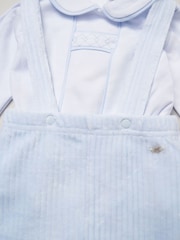 Rock-A-Bye Baby Boutique Baby Blue Velour Dungaree Trousers and Shirt Set - Image 3 of 3