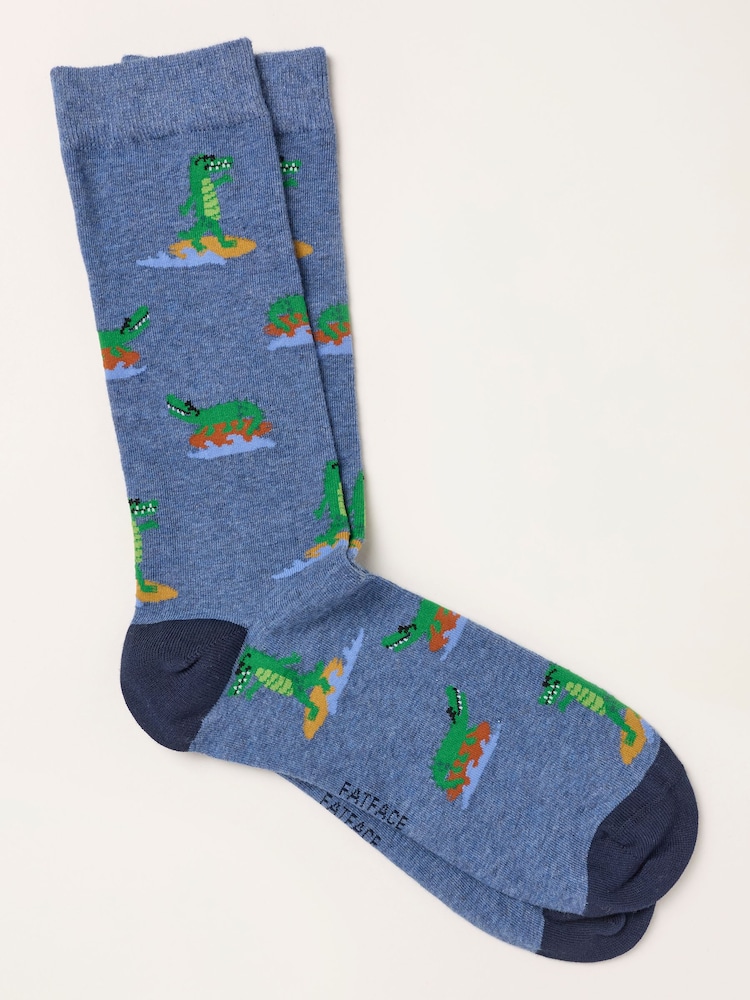 FatFace Blue Surfing Crocodile Socks - Image 1 of 2