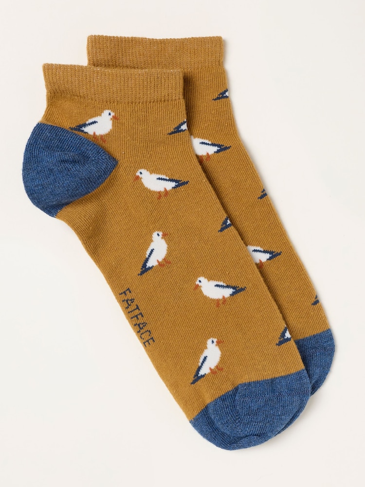 FatFace Mustard Yellow Seagull Trainer Socks - Image 1 of 2