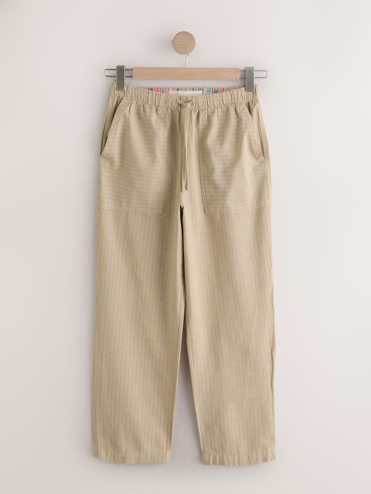 Steingrau gestreift - Hose aus Baumwoll-Leinen-Mischung mit weitem Beinschnitt - Bild 5 von 5