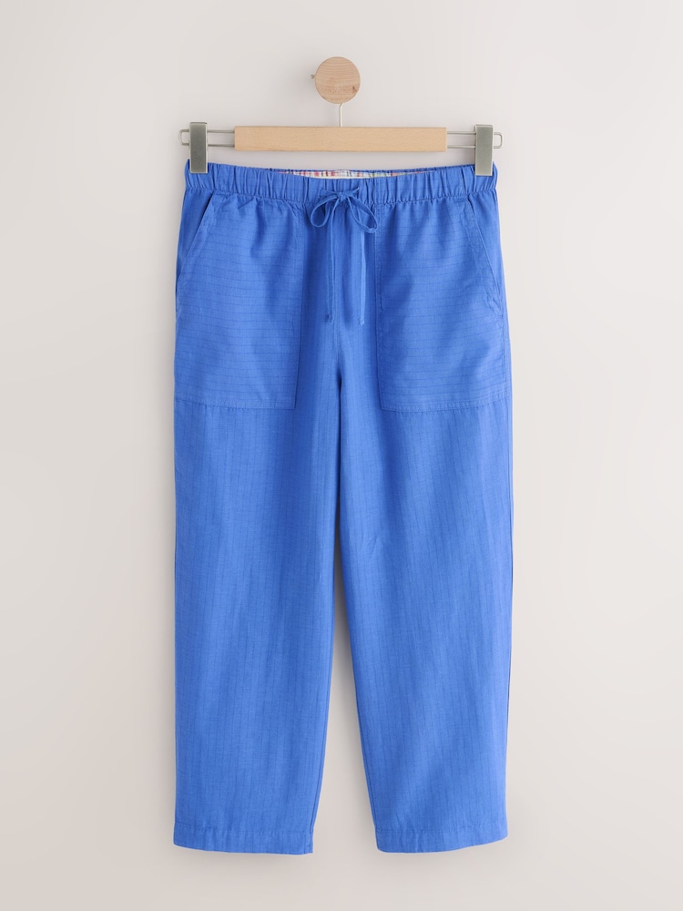 Gestreift, Blau - Hose aus Baumwoll-Leinen-Mischung mit weitem Beinschnitt - Bild 1 von 3