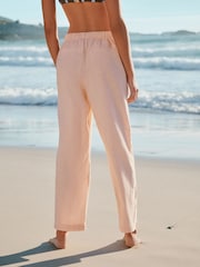Peach Pink Stripe Cotton Linen Blend Barrel Leg Trousers - Image 4 of 8