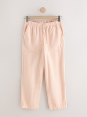 Peach Pink Stripe Cotton Linen Blend Barrel Leg Trousers - Image 6 of 8