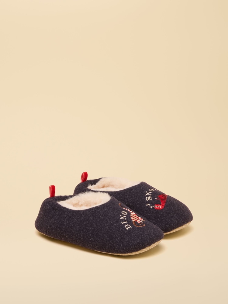 Joules Kids' Navy Dino embroidered Slipper - Image 1 of 5 Joules Kids' Navy Dino embroidered Slipper - Image 1 of 5