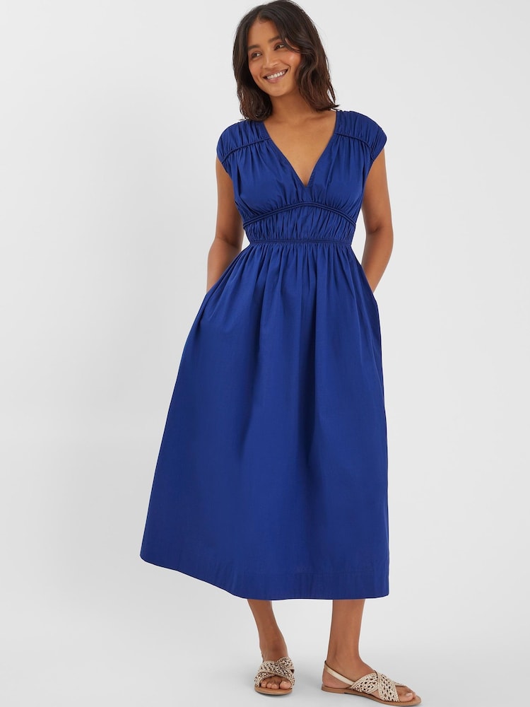 Accessorize Blue Sleeveless Ruched Midi Dress - Image 1 of 4