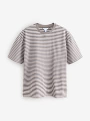 Taupe Brown Short Sleeve Textured Stripe T-Shirt - Image 1 of 3