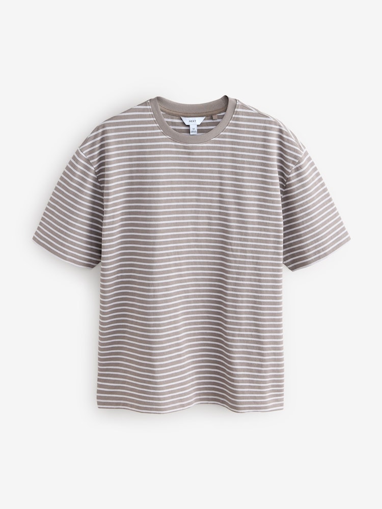 Taupe Brown Short Sleeve Textured Stripe T-Shirt - Image 1 of 3