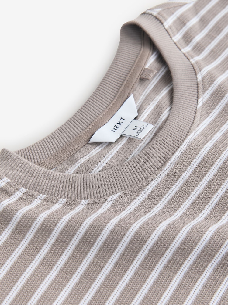 Taupe Brown Short Sleeve Textured Stripe T-Shirt - Image 3 of 3