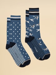 Joules Men's Kingsbury Blue Dog Socks 2 Pack (size 7-12) - Image 1 of 3