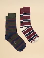 Joules Men's Kingsbury Green & Red Stripe Socks 2 Pack (size 7-12) - Image 1 of 3