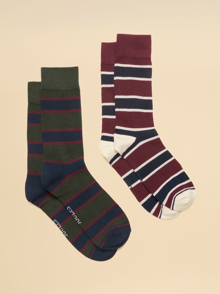 Joules Men's Kingsbury Green & Red Stripe Socks 2 Pack (size 7-12) - Image 1 of 3 Joules Men's Kingsbury Green & Red Stripe Socks 2 Pack (size 7-12) - Image 1 of 3