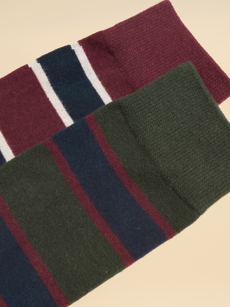 Joules Men's Kingsbury Green & Red Stripe Socks 2 Pack (size 7-12) - Image 2 of 3 Joules Men's Kingsbury Green & Red Stripe Socks 2 Pack (size 7-12) - Image 2 of 3