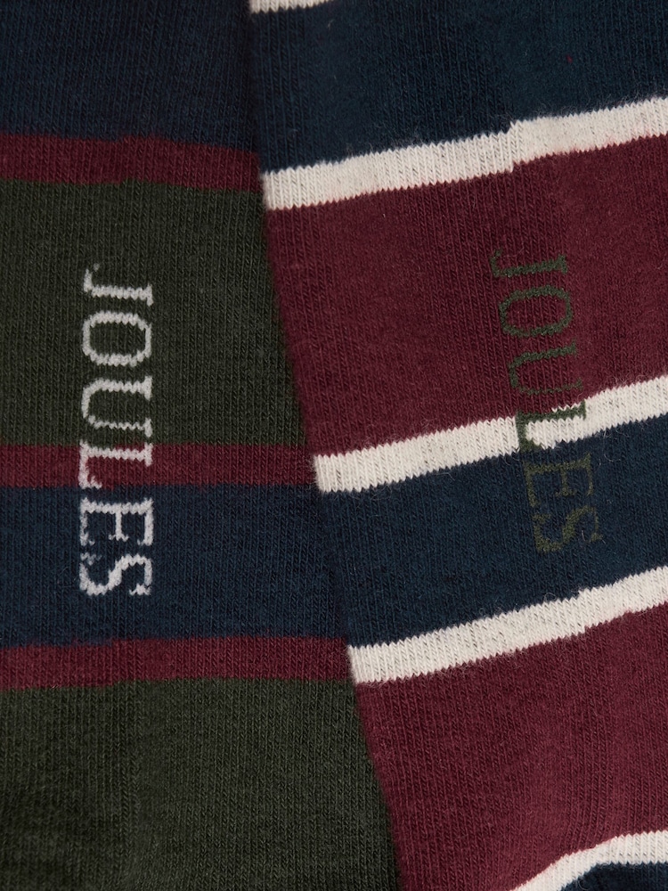 Joules Men's Kingsbury Green & Red Stripe Socks 2 Pack (size 7-12) - Image 3 of 3 Joules Men's Kingsbury Green & Red Stripe Socks 2 Pack (size 7-12) - Image 3 of 3