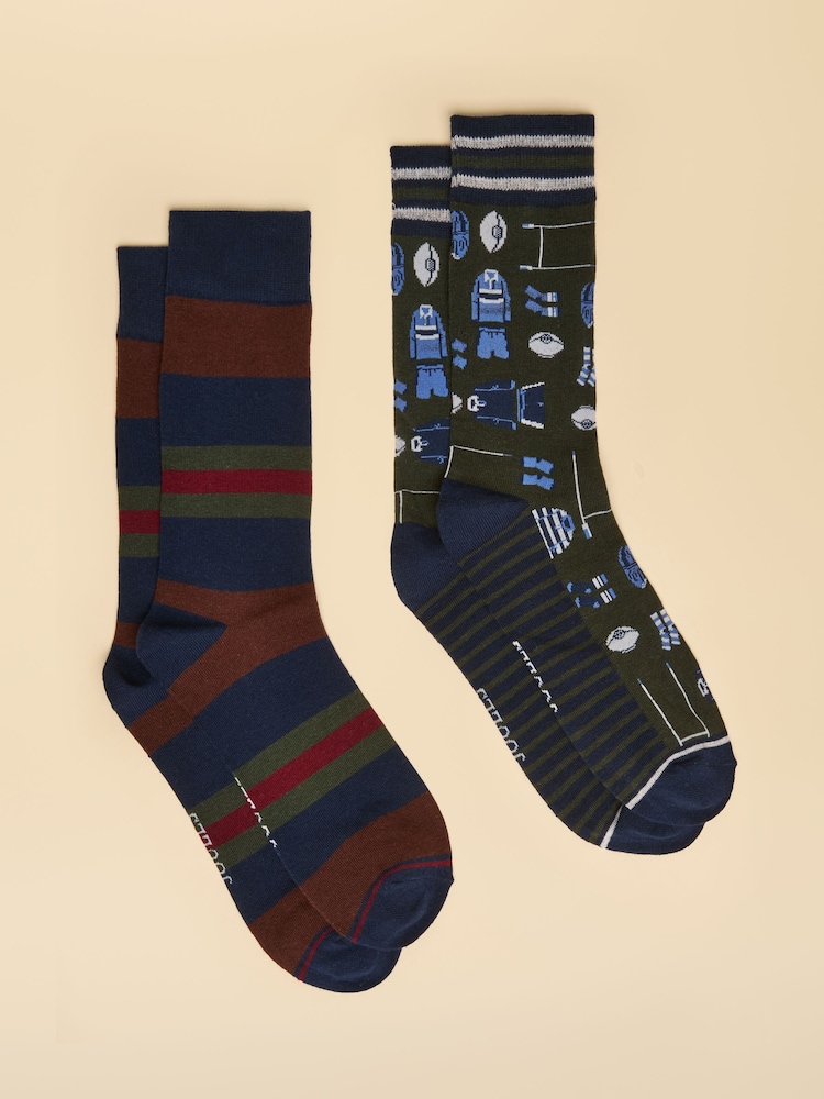 Joules Men's Kingsbury Green Rugby Socks 2 Pack (size 7-12) - Image 1 of 3 Joules Men's Kingsbury Green Rugby Socks 2 Pack (size 7-12) - Image 1 of 3