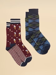 Joules Men's Kingsbury Burgundy Golf Socks 2 Pack (size 7-12) - Image 1 of 3