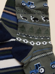 Joules Men's Kingsbury Khaki Fairisle Socks 2 Pack (size 7-12) - Image 2 of 2