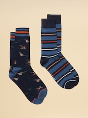 Joules Men's Kingsbury Navy Birds Socks 2 Pack (size 7-12) - Image 1 of 3