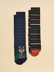 Joules Men's Kingsbury Navy Jonty Fox Socks 2 Pack (size 7-12) - Image 1 of 3