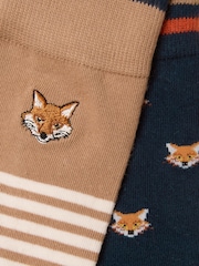 Joules Men's Kingsbury Tan & Navy Fox Socks 2 Pack (size 7-12) - Image 2 of 3