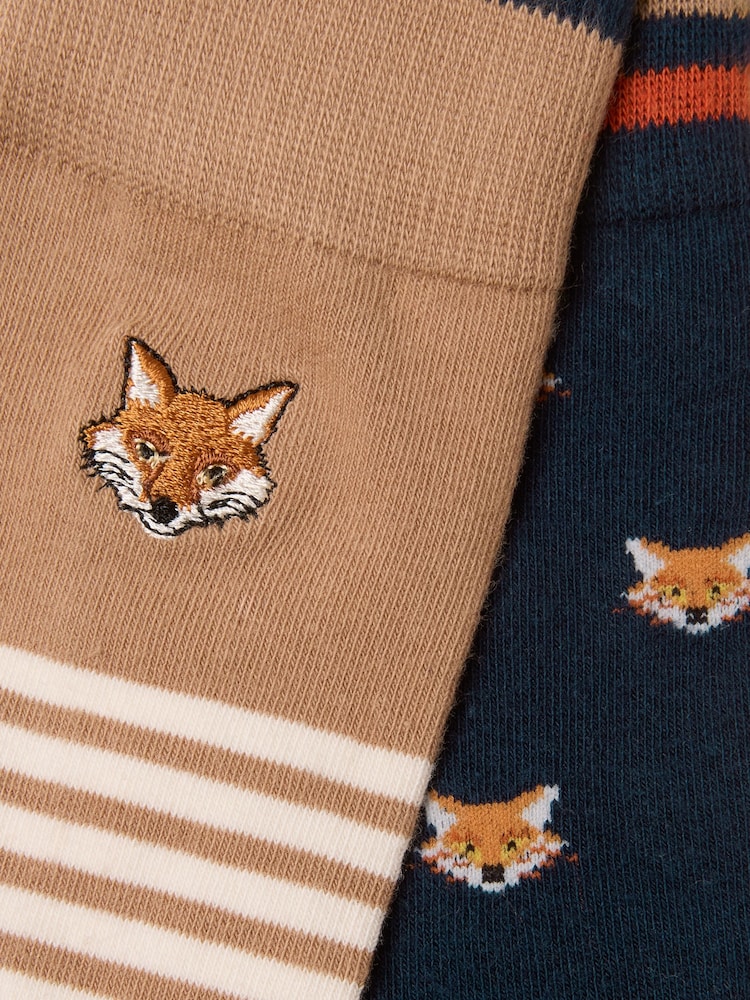 Joules Men's Kingsbury Tan & Navy Fox Socks 2 Pack (size 7-12) - Image 2 of 3 Joules Men's Kingsbury Tan & Navy Fox Socks 2 Pack (size 7-12) - Image 2 of 3