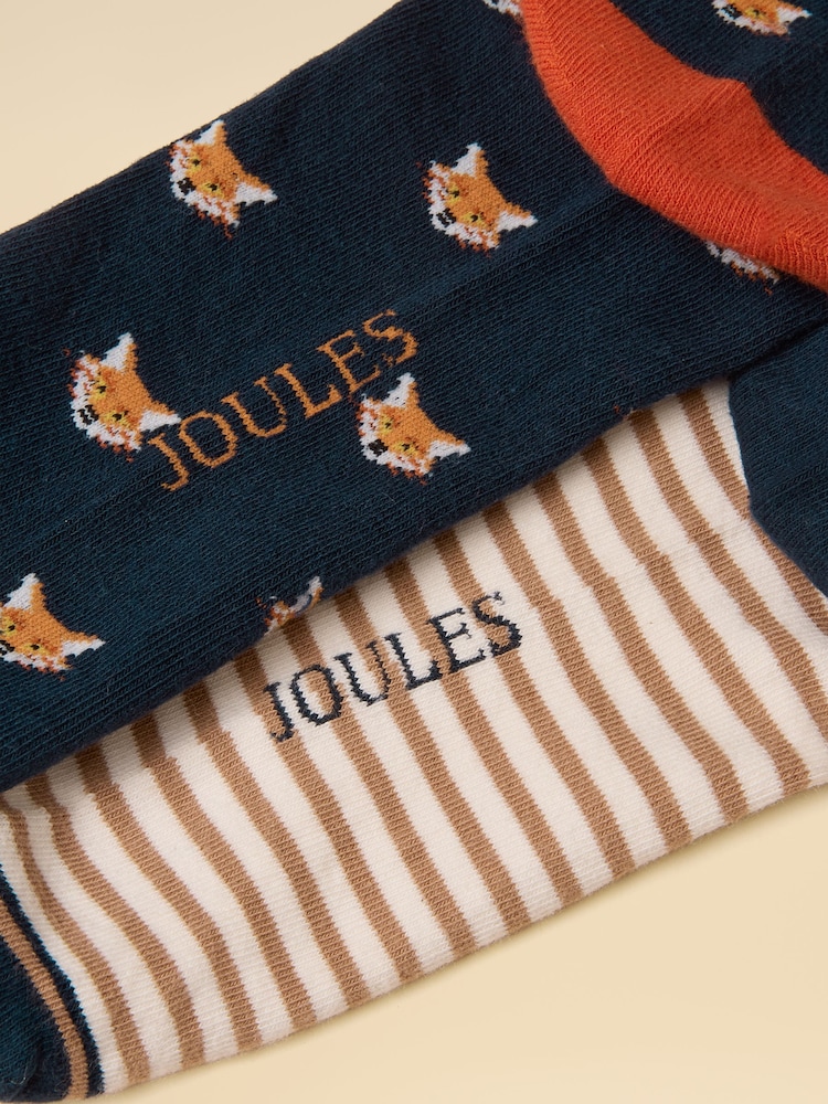 Joules Men's Kingsbury Tan & Navy Fox Socks 2 Pack (size 7-12) - Image 3 of 3 Joules Men's Kingsbury Tan & Navy Fox Socks 2 Pack (size 7-12) - Image 3 of 3