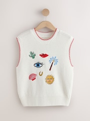 Eleanor Bowmer Ecru Knitted Embroidered Vest - Image 1 of 3