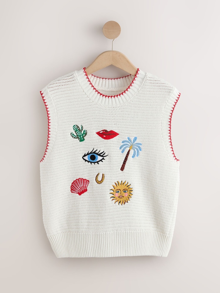 Eleanor Bowmer Ecru Knitted Embroidered Vest - Image 1 of 3