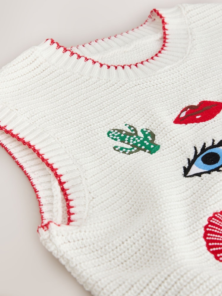 Eleanor Bowmer Ecru Knitted Embroidered Vest - Image 2 of 3