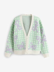 Eleanor Bowmer Green/Purple Wool Blend Gingham Bow Knitted Cardigan - Image 7 of 9