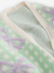 Eleanor Bowmer Green/Purple Wool Blend Gingham Bow Knitted Cardigan - Image 8 of 9