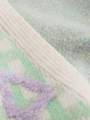 Eleanor Bowmer Green/Purple Wool Blend Gingham Bow Knitted Cardigan - Image 9 of 9