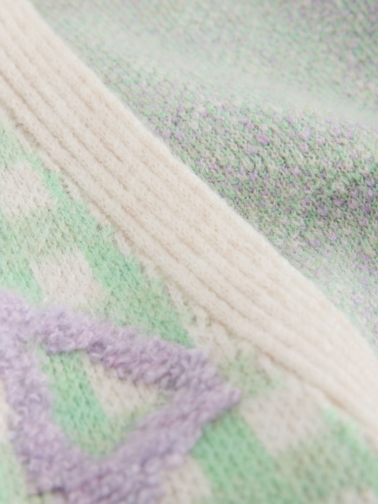 Eleanor Bowmer Green/Purple Wool Blend Gingham Bow Knitted Cardigan - Image 9 of 9