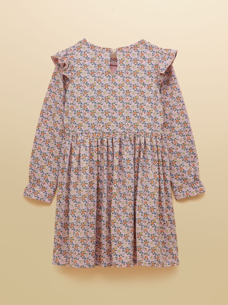 Joules Pink Girls' Horse Ditsy Long Sleeve Jersey Dress - Image 2 of 5 Joules Pink Girls' Horse Ditsy Long Sleeve Jersey Dress - Image 2 of 5