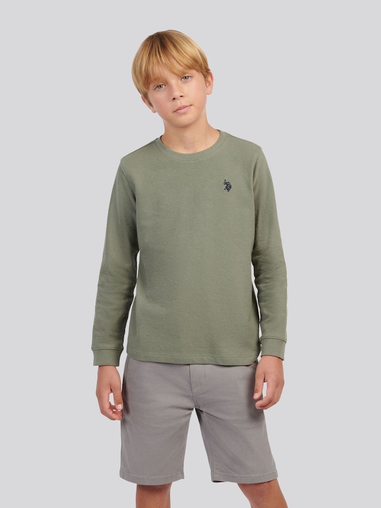 U.S. Polo Assn Green Boys Flat Pile Long Sleeve T-Shirt - Image 1 of 7 U.S. Polo Assn Green Boys Flat Pile Long Sleeve T-Shirt - Image 1 of 7