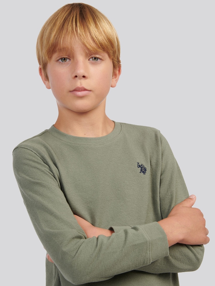 U.S. Polo Assn Green Boys Flat Pile Long Sleeve T-Shirt - Image 2 of 7 U.S. Polo Assn Green Boys Flat Pile Long Sleeve T-Shirt - Image 2 of 7