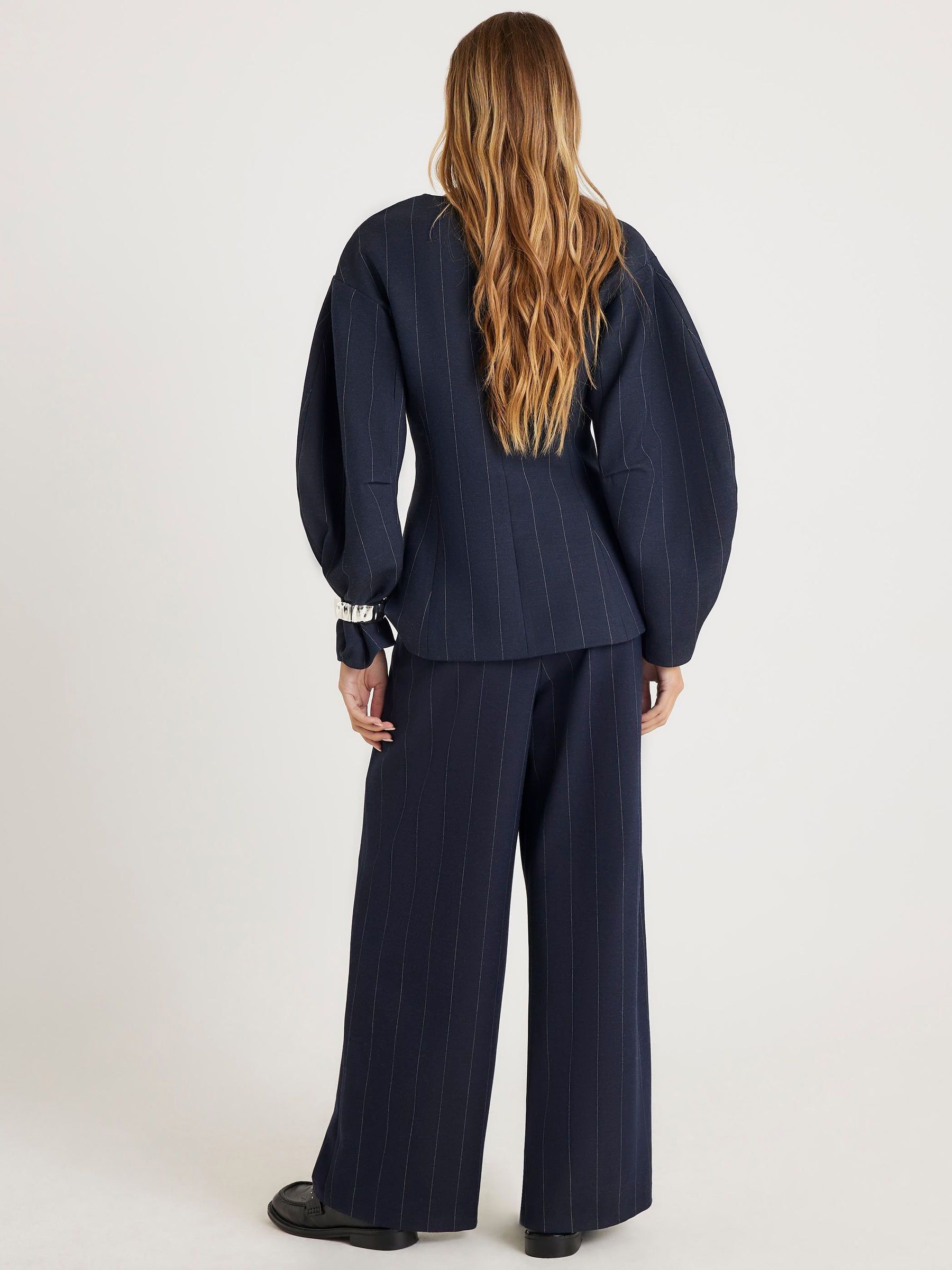パンツ MARBELT TROUSERS IN PINSTRIPE Buy River Island Blue Belted Pinstripe Low Waist Trousers from the