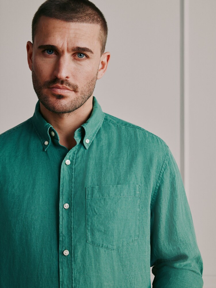 Green Long Sleeve Linen Shirt - Image 1 of 5